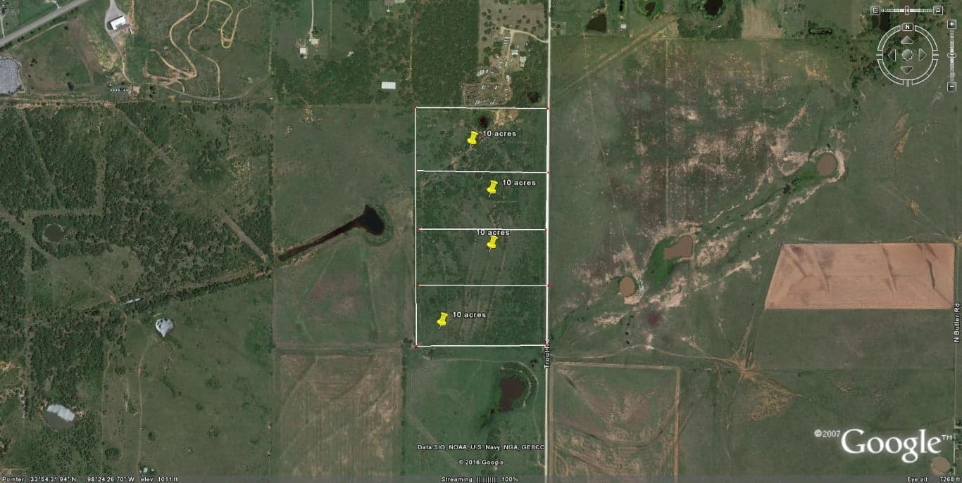 Overview of 10 acre ranch in Clay County, Texas